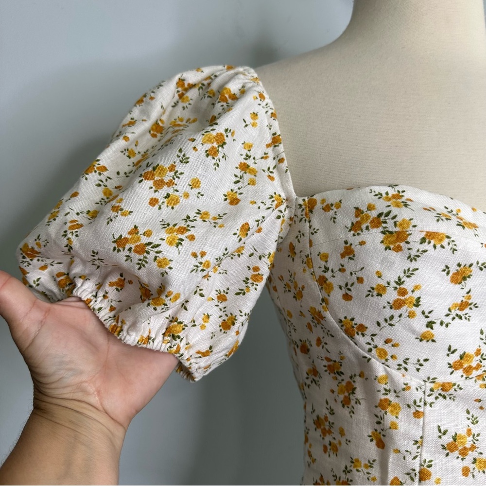 Reformation Andra White Yellow Floral Puff Sleeves Smocked Top Size 6 - Picture 8 of 13